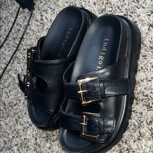 Indigo Black Sandals with Gold Accents